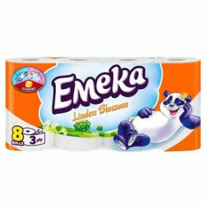 Hartie igienica Emeka Linden Blossom, 3 straturi, 8 role, Alb