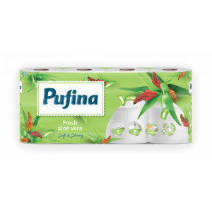Hartie igienica Pufina Fresh Aloe Vera, 8 role, 3 straturi, Alb