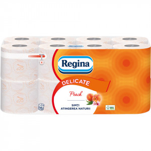 Hartie igienica Regina Delicate Piersica, 3 straturi, 16 role, Portocaliu