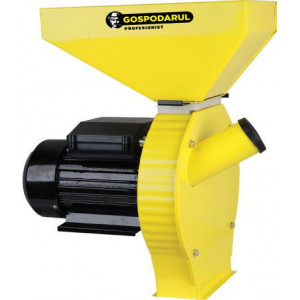 Moara electrica pentru cereale si stiuleti Gospodarul Profesionist PMP0043/NM, 3.6 Kw, 300 kg/h, 3000 Rpm, cuva metalica mare, Galben/Negru