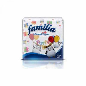 Servetele de masa Familia Decor, 1 strat, 30 x 30 cm, 100 buc, Alb