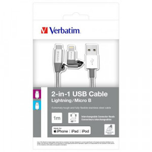 VERBATIM 2-in-1 Lightning/Micro B Stainless Steel 100 cm Slv