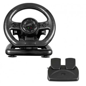 Volan Racing SpeedLink Black Bolt pentru PC, vibratii, 12 butoane, steering lock 180 de grade, cruise control, NM/ SL-650300-BK, Negru