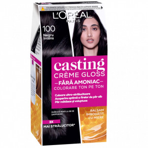 Vopsea de par semi-permanenta fara amoniac L'Oreal Paris Casting Creme Gloss 100 Negru Intens, 180 ml