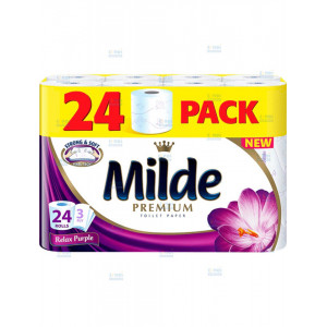 Hartie igienica Milde Relax Purple, 3 straturi, 24 role, Alb