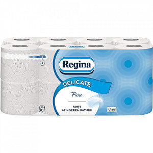 Hartie igienica Regina Delicate Pure, 3 straturi, 16 role, 16 m, Alb