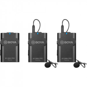 Kit lavaliere wireless Boya NMBY-WM4 Pro-K2, doua linii wireless 2.4Ghz, 2 microfoane lavaliera, 2TX+RX, DSLR & Smartphone, Gri