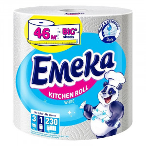 Prosop de bucatarie Emeka White, 1 rola, 3 straturi, 230 foi, rola 46 m, Alb