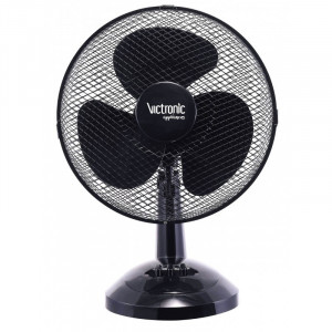 Ventilator electric pentru birou Victronic, 22 cm, 2 trepte de viteza, 20 W, Negru