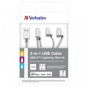 VERBATIM 3-in-1 USB-C / Lightning / Micro B Cbl 100 Slv