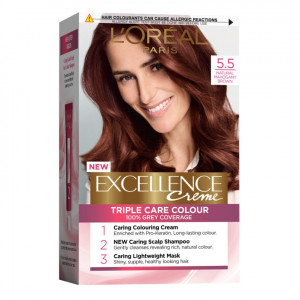Vopsea de par permanenta cu amoniac L'Oreal Paris Excellence Creme 5.5 Saten Deschis Acaju, 192 ml