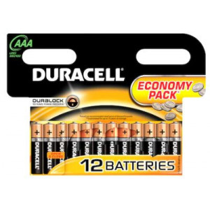 Baterii alcaline Duracell AAA, R3, 12 bucati, NM/ 2.E.2.A, Negru-Bronz