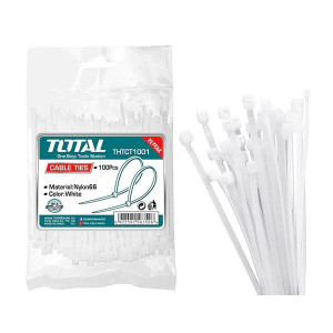 Coliere de plastic Total, 100 bucati, 100mm, NM/ THTCT1001, Alb