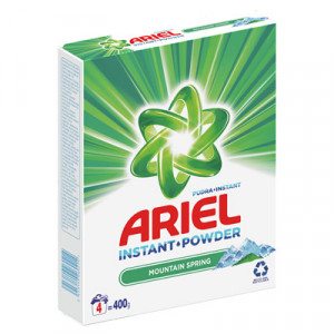 Detergent automat pudra Ariel Mountain Spring, 4 spalari, 400 g, Alb/Verde