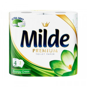 Hartie igienica Milde Energy Green, 3 straturi, 4 role, Alb