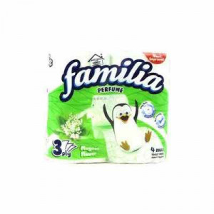 Hartie igienica parfumata Familia Muguet Flower, 3 straturi, 4 role, Alb