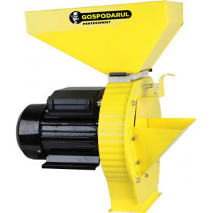 Moara electrica pentru cereale, legume si fructe Gospodarul Profesionist PMP0044/NM, 2.5 Kw, 200 kg/h, 3000 Rpm, cuva metalica mare, Galben/Negru