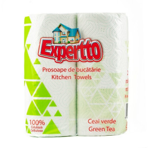 Prosoape de bucatarie Expertto ceai verde, 2 role, 2 straturi, 50 foi, Alb
