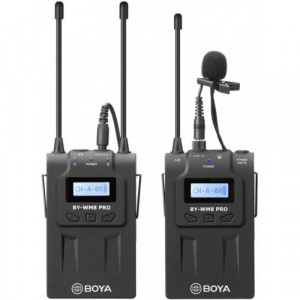 Sistem lavalier fără fir UHF cu două canale Boya BY-WM8 Pro-Kit 1NM, 556-595 MHz, raza 300 m, Negru