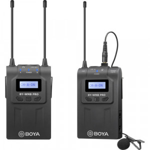 Sistem lavalier fără fir UHF cu două canale Boya BY-WM8 Pro-Kit 1NM, 556-595 MHz, raza 300 m, Negru
