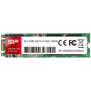 SSD Silicon Power A55, 128 GB, SATA III, 6 Gb/s, M.2 2280, NM/ SP128GBSS3A55M28, Verde