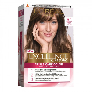 Vopsea de par permanenta cu amoniac L'Oreal Paris Excellence Creme 6.1 Blond Inchis Cenusiu, 192 ml