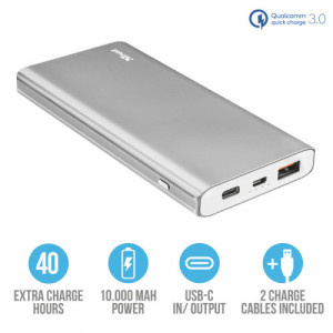 Baterie externa Trust Omni 10000 mAh, metal, incarcare rapida QC3, NM/ 22701, Argintiu