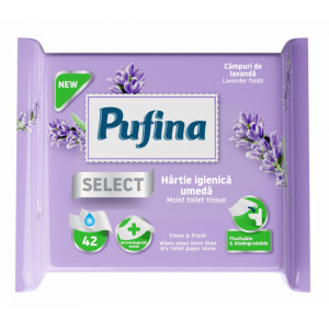 Hartie igienica umeda Pufina Lavanda, 42 buc, Alb