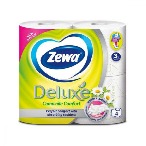 Hartie igienica Zewa Deluxe Camomile Comfort, 3 straturi, 4 role, Alb