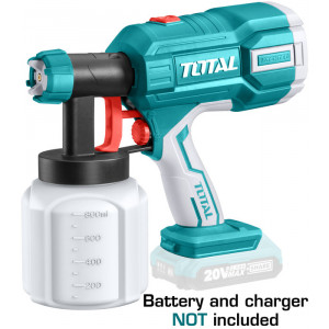 Pistol de vopsit cu acumulator Total TSGLI2001/NM, rezervor 800 ml, debit 600 ml/min, presiune 0.2 Bar, 20 V, (nu include acumulatorul si incarcatorul), Verde
