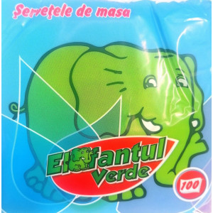 Servetele de masa Elefantul Verde, 1 strat, 25 x 25 cm, 100 buc, Alb