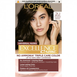 Vopsea de par permanenta fara amoniac L'Oreal Paris Excellence Universal Nudes 2U Darkest Brown, 192 ml