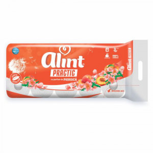Hartie igienica Alint Practic Piersica, 3 straturi, 10 role, Alb