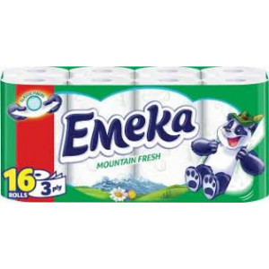 Hartie igienica Emeka Mountain Fresh, 3 straturi, 16 role, Alb