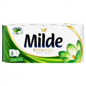 Hartie igienica Milde Energy Green, 3 straturi, 8 role, Alb