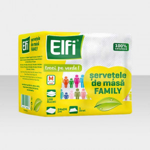 Servetele de masa Elfi Family, 1 strat, 25 x 25 cm, 100 buc, Alb