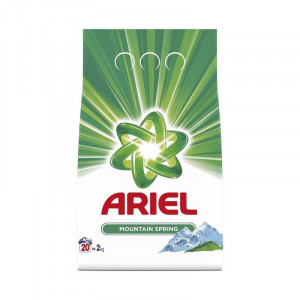 Detergent automat pudra Ariel Mountain Spring, 20 spalari, 2 kg, Alb/Verde