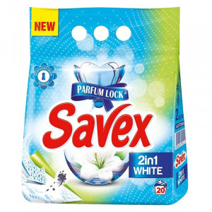 Detergent automat pudra Savex 2 in 1 White, 20 spalari, 2 Kg, Albastru
