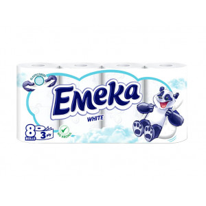 Hartie igienica Emeka White, 3 straturi, 8 role, Alb