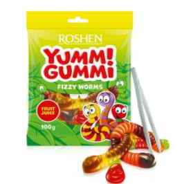 Jeleuri cu gust de fructe Roshen Yummy Gummi Fizzy Worms 100g, NM21867