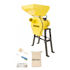 Moara pentru cereale si stiuleti de porumb Gospodarul Profesionist PMP0043.1/NM, 3000 Rpm, 3.9 Kw, 320 kg/h, 20 ciocanele, 4 site, suport metalic, Galben
