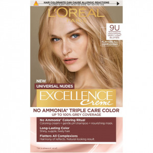 Vopsea de par permanenta fara amoniac L'Oreal Paris Excellence Universal Nudes 9U Very Light Blonde, 192 ml