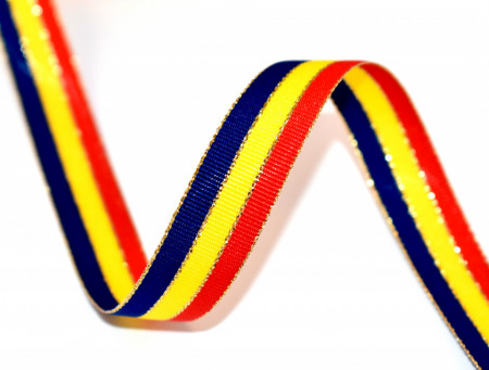 Tricolor Romania - Meda lurex 15 mm - 50 m rola - auriu