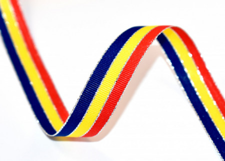 Tricolor Romania - Meda lurex 15 mm - 50 m rola - argintiu