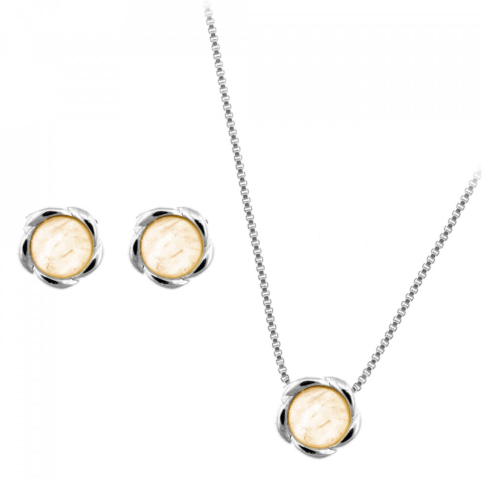 Commercial Preservative dull Set bijuterii placate cu argint - Bloom - colier si cercei cu pietre  semipretioase Quartz Roz - Roxannes.ro