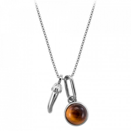 Colier placat cu argint Lucky Chili Pepper si piatra semipretioasa Tiger Eye (Ochi de Tigru)-Argintiu-8500