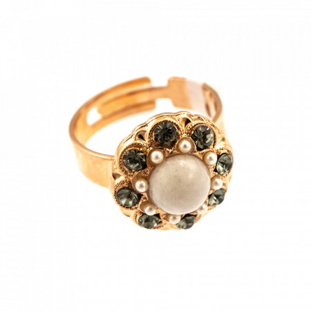 Inel placat cu Aur roz de 24K, cu cristale Swarovski, Earl Grey | 7417/1-1132RG-Gri/Bej-9070