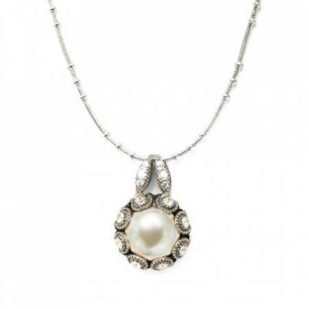 Pandantiv cu lant placat cu Argint 925, cu cristale Swarovski, Crystal Pearl's | 5070-1006sp-Alb-6380