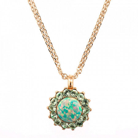 Pandantiv cu lant placat cu Aur roz de 24K, cu cristale Swarovski, Fern | 5034/1SO-M2143RG-Verde-6320