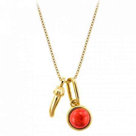 Colier placat cu aur Lucky Chili Pepper si piatra semipretioasa Rose Howlite-Auriu-8481